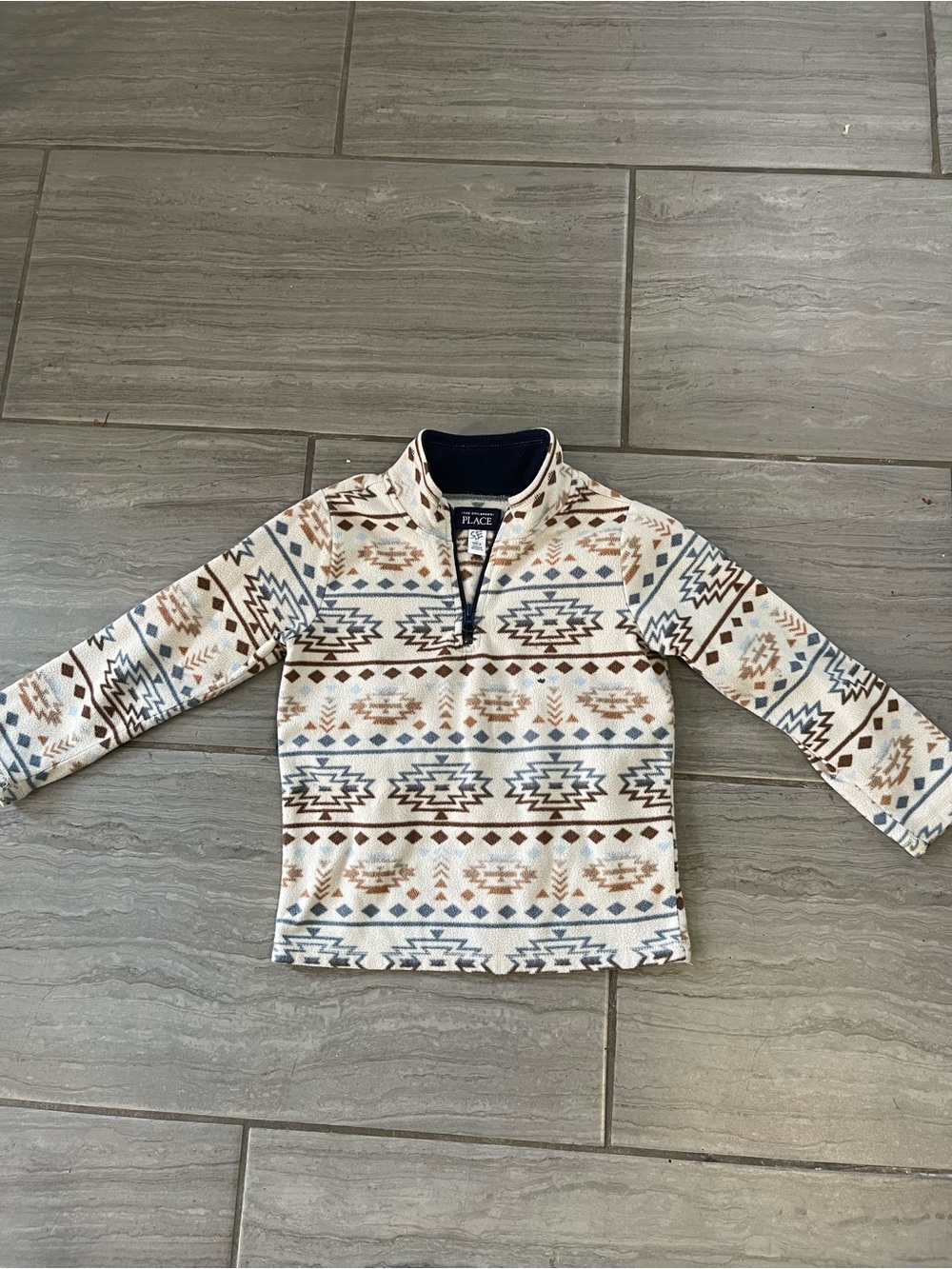 The Children's Place Cream, Brown & Gray Aztec Quarter-Zip Pullover